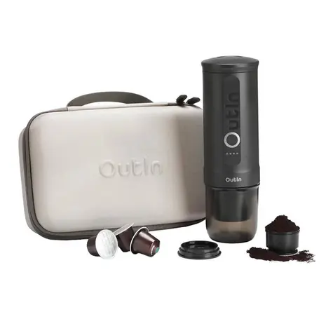 Outin Nano Tragbares Kaffeemaschinen-Set grau / Tragbare Espressomaschine + Schutzhülle / 7500 mAh