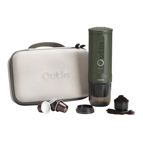 Outin Nano Tragbares Kaffeemaschinen-Set grün / Tragbare Espressomaschine + Schutzhülle / 7500 mAh