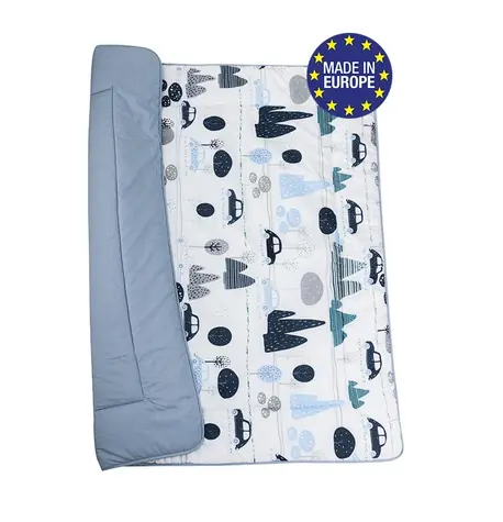 Bomimi PLAY Decke 120x120, Baumwolle, doppelseitig Autos, blau