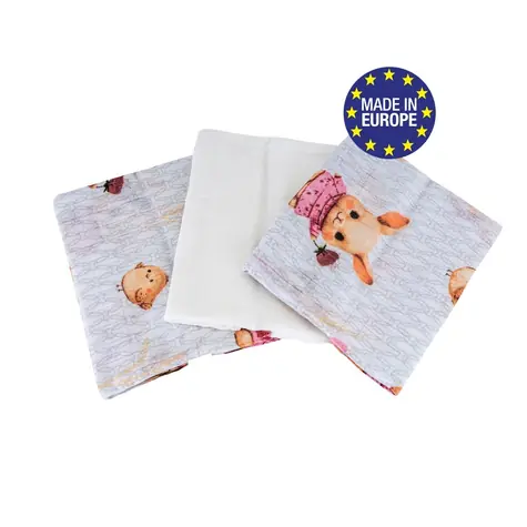 Bomimi Premium Baumwollwindeln, 140 g/m, bedruckt, 80 x 70 cm, 3 Stück, Hasenrosa