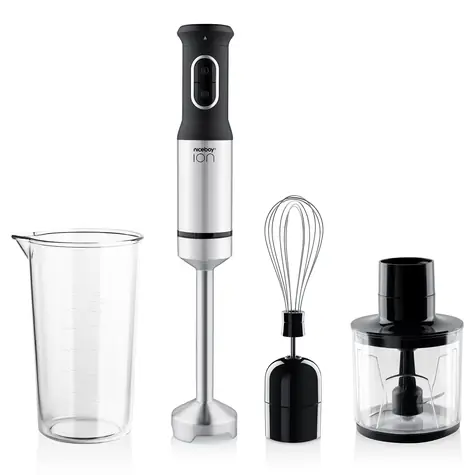 Ausgepackt - Niceboy ION Twister T3 silber / Stabmixer / 1200 W / 600 ml Behälter / Mini-Zerkleinerer / Schneebesen / ausgepackt