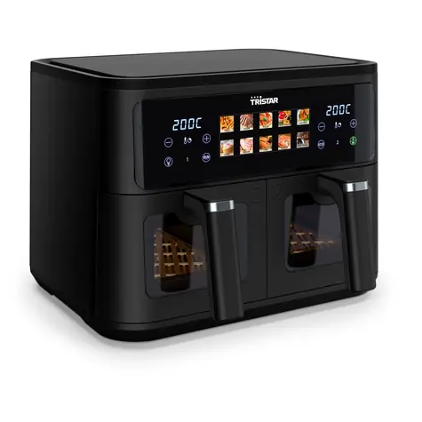 Tristar FR-9075 schwarz / Doppel-Heißluftfritteuse / 2500 W / 2 x 4,5 l / 60 °C - 200 °C / 10 Programme
