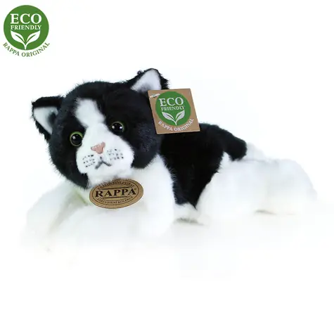 Rappa Plüschkatze weiß-schwarz liegend 16 cm / UMWELTFREUNDLICH / ab 0 Monaten