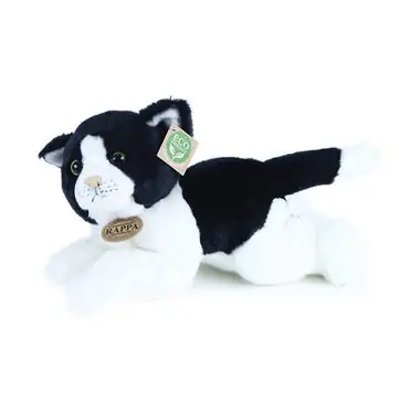 Rappa Plüschkatze weiß-schwarz liegend 30 cm / UMWELTFREUNDLICH / ab 0 Monaten