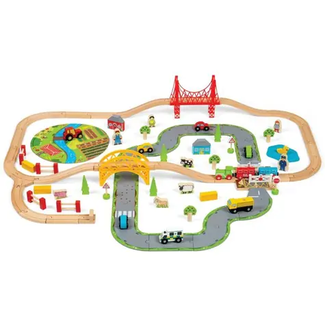Bigjigs Rail Holzeisenbahnstrecke mit Landstraße 80 Teile / ab 3 Jahren