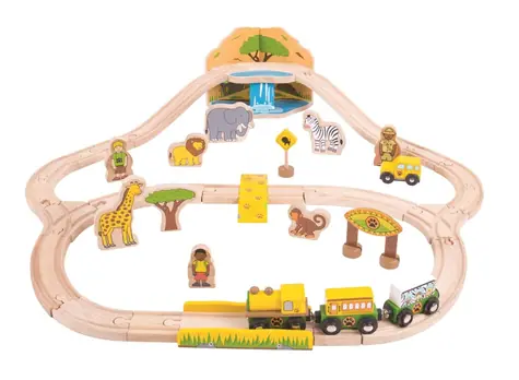 Bigjigs Rail Holz-Safari-Eisenbahn-Set / 38 Teile / ab 3 Jahren