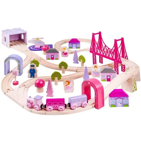Bigjigs Raill Großes Prinzessinnen-Eisenbahnset aus Holz / 75 Teile / ab 3 Jahren