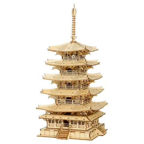 Robotime Holz-3D-Puzzle Fünfstöckige Pagode / ab 8 Jahren / 275 Teile / Schwierigkeit: niedrig