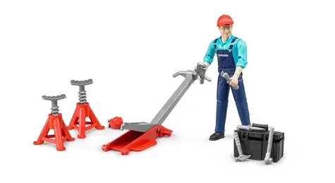 Bruder 62100 Männliche Mechanikerfigur mit Hebel und Zubehör / Höhe 107 mm / ab 4 Jahren