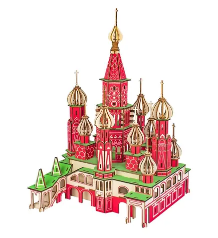 Woodcraft 3D-Holzpuzzle Tempel des Basilius des Seligen farbig / 484 Teile / ab 8 Jahren / Schwierigkeitsgrad: schwer 
