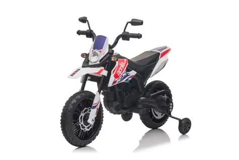 Eljet Kinder-Elektromotorrad Aprilia RX125 weiß / 50 W / Geschwindigkeit: 5,5-6 km-h / Tragfähigkeit: 30 kg 
