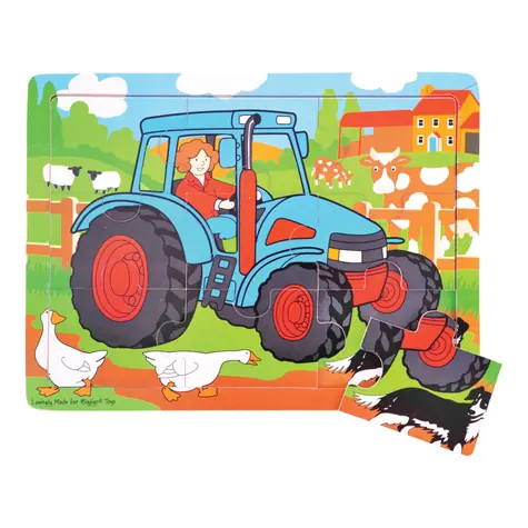 Bigjigs Toys Holzpuzzle Traktor (9 Teile) / ab 2 Jahren