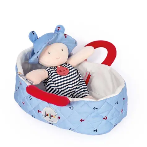 Doudou Jolijou Puppe in blauer Tragetasche 20 cm / ab 0 Jahren