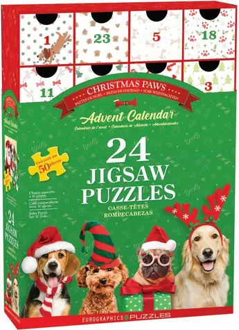 EUROGRAPHICS Puzzle-Adventskalender: Weihnachtspfoten / 24x50 Teile / ab 6 Jahren