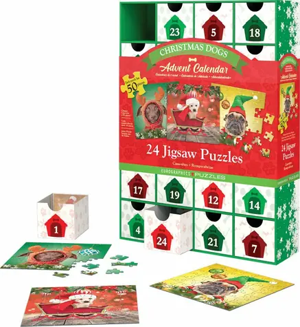 EUROGRAPHICS Puzzle-Adventskalender: Weihnachtshunde / 24x50 Teile / ab 6 Jahren