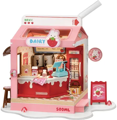 Robotime Miniaturhaus Milchbar Erdbeere