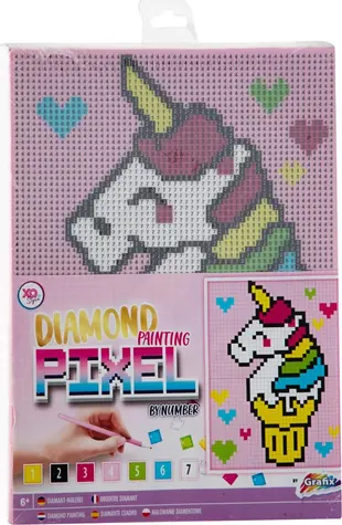 GRAFIX Diamond Painting auf Rahmen Pixel Einhorn 15x20cm / ab 6 Jahren