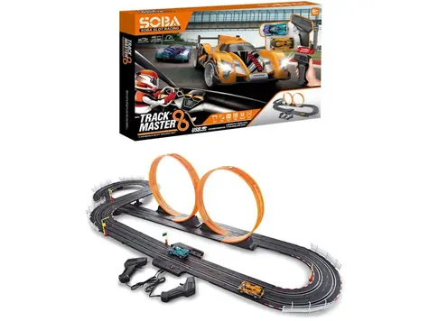 MaDe Autorennbahn mit Looping, 685 cm / 170 x 85 x 36 cm / USB-betrieben / ab 8 Jahren