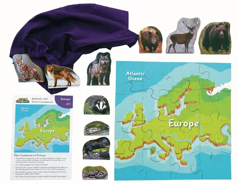 Just Jigsaws 775 Europa und seine Tiere - Holzpuzzle mit 16 Teilen und 10 Tieren / ab 3 Jahren