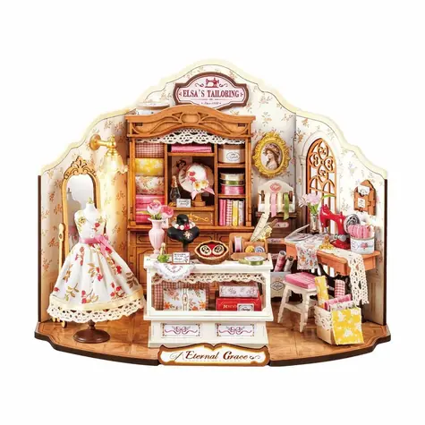 Robotime 3D-Holzpuzzle-Miniatur von Elsas Schneiderladenhaus