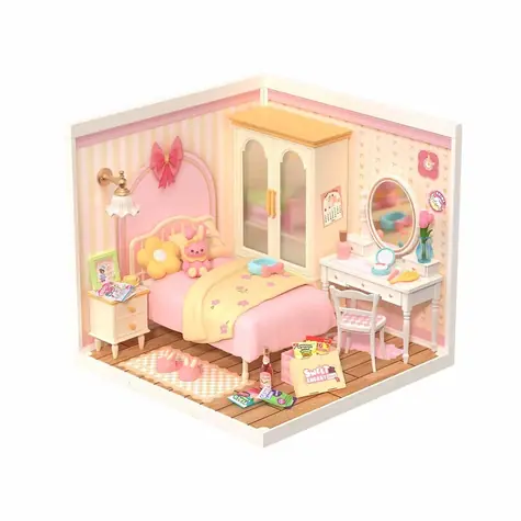 Robotime 3D Holzpuzzle Miniaturhaus Rosa Zimmer