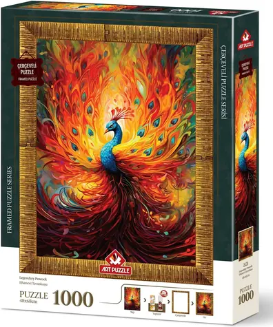 Kunstpuzzle 5670, 3-in-1-Puzzle mit Rahmen und Kleber, bunter Pfau / 1000 Teile / ab 15 Jahren