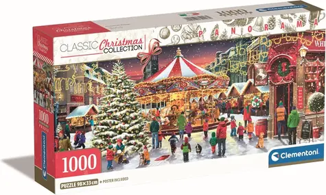 Clementoni 39928 Panorama-Puzzle Weihnachtskollektion: Weihnachtsdorf, 1000 Teile