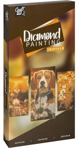 CRAFT ID Diamantmalerei auf Rahmen Hunde-Triptychon 40x20 cm + 30x20 cm