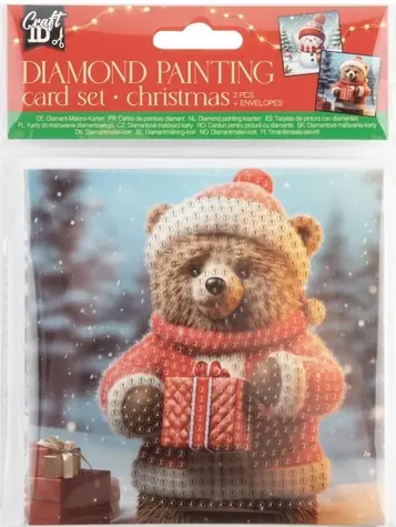 CRAFT ID Diamantmalerei Weihnachtskarte Teddybär und Schneemann 13x13 cm