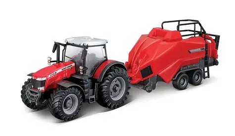 Bburago FARMLAND Massey Ferguson 8740S Traktor mit Ballenpresse / 10 cm / ab 3 Jahren