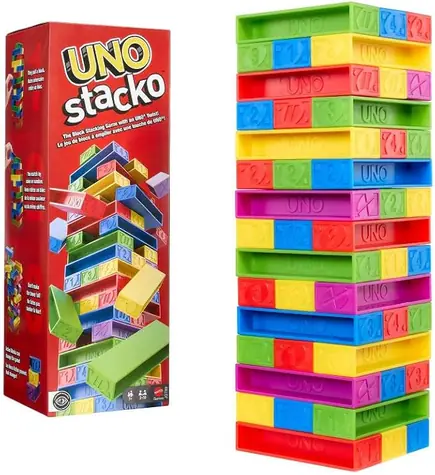 Mattel UNO Stacko Spiel JGT89 / 45 farbige Blöcke / 2-10 Spieler / ab 7 Jahren