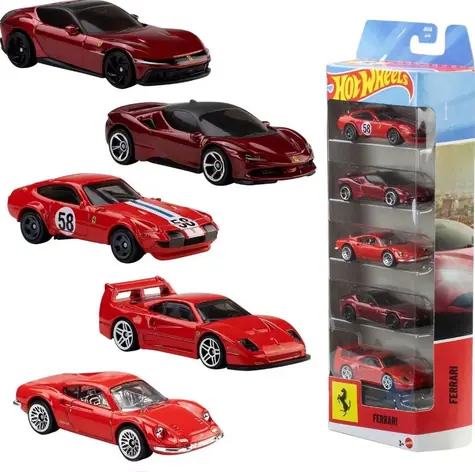 Mattel Hot Wheels Ferrari JLN12 Autos / 5 Stück / Maßstab 1:64 / ab 3 Jahren