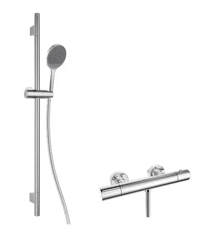 kielle - Duschset mit Thermostatmischer, Stange, Schlauch und EcoSpare-Duschkopf, Chrom