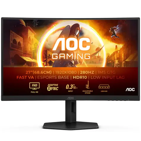 27" AOC Gaming C27G4ZXU schwarz / VA / 1920x1080 / 16:9 / 1ms / 80mil:1 / 300cd-m2 / HDMI + DP / VESA
