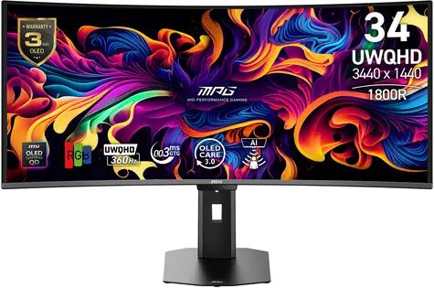 34" MSI MPG 341CQR QD-OLED X36 Schwarz / OLED / 3440 x 1440 / QD-OLED / 21:9 / 0,03 ms / 1.500.000:1 / 300 cd/m / DP + HDMI