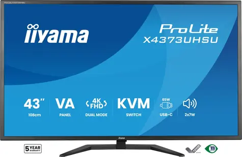 42,5" IIYAMA ProLite X4373UHSU-B2 schwarz / LED / VA / 3840 x 2160 / 16:9 / 3 ms / 4000:1 / 450 cd/m / VESA