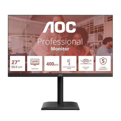 27" AOC U27E4CV schwarz / IPS / 3840 x 2160 / 16:9 / 4 ms / 1200:1 / 400 cd/m / HDMI + DP + USB-C / VESA