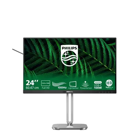 24" Philips 24B2N3200D/00 Schwarz / IPS / 1920 x 1080 / 100 Hz / 4 ms / 300 cd / HDMI / DP / USB-C / VGA / REPRO / VESA 