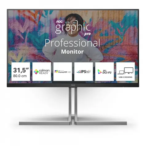 31,5" AOC U32U3CV Schwarz / IPS / 3840 x 2160 / 16:9 / 4 ms / 1000:1 / 400 cd/m / HDMI + DP + USB-C / VESA