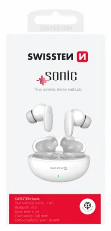 Swissten SONIC TWS weiß / Bluetooth-Kopfhörer / BT 5.3 / 2x 30 mAh / 230 mAh