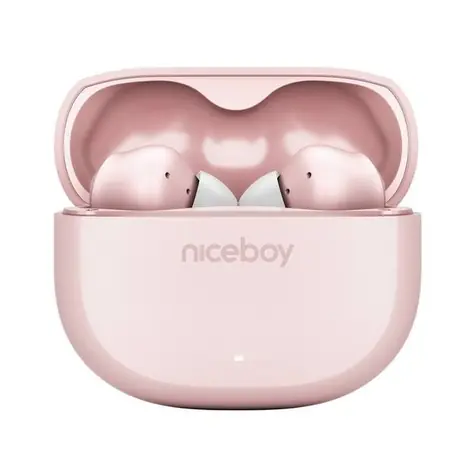 Niceboy Pods 4 pink / Kabellose Kopfhörer mit Mikrofon / Bluetooth 5.0 / IPX5 / Ladecase 