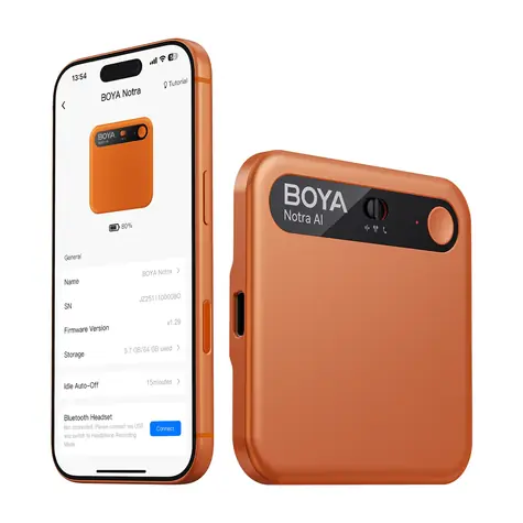 Boya Notra orange / Audiorecorder mit KI-Übersetzer / 64 GB / 24 Std. Akkulaufzeit / Bluetooth / WLAN / USB-C