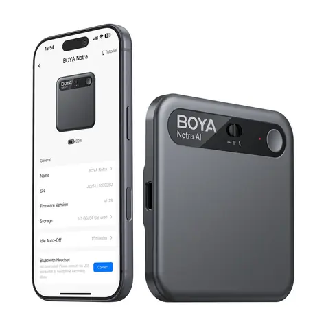 Boya Notra schwarz / Diktiergerät mit KI-Übersetzer / 64 GB / 24 Std. Akkulaufzeit / Bluetooth / WLAN / USB-C