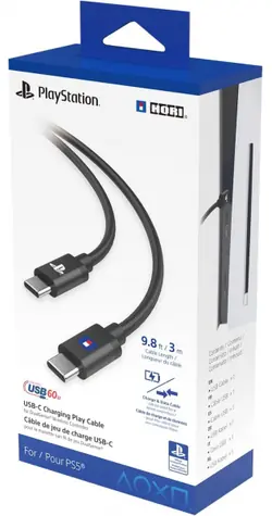 HORI HRP51003 USB-C Ladekabel für PS5 DualSense Controller 3M schwarz / 2x USB-C (M) / PD 60W