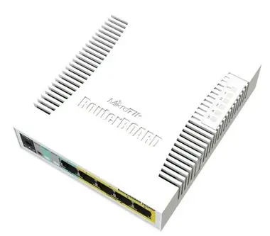 Mikrotik RB260GSP / RouterBOARD / 5- Port -Gigabit- SMART -Switch / SFP-Käfig / SwOS / Kunststoffgehäuse / Netzteil / POE-OUT