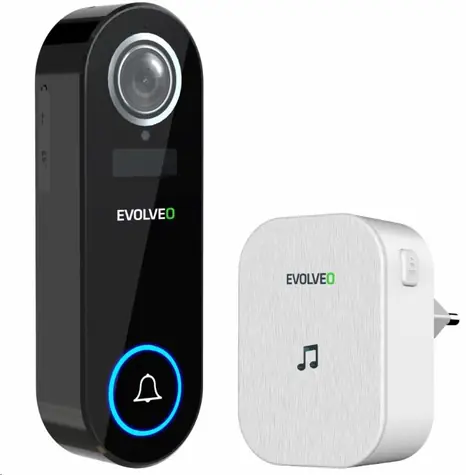 Evolveo Ringo DB2 / Kabellose Video-Türklingel / 130°-Kamera / WLAN / microSD / Nachtsicht / IP65