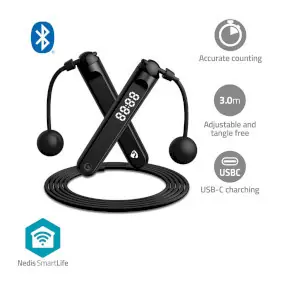 Nedis SmartLife Outdoor Sports / Springseil / Bluetooth / Dual Hall Sensor / LED-Display / PVC / 3,00 m / Kabellose Bälle