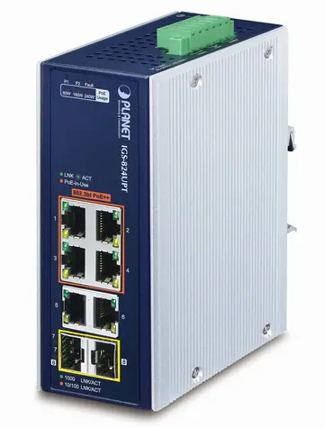 Planet IGS-824UPT / Industrie-Switch / 6x 1Gb RJ-45 / 2x 1Gb SFP / 4X PoE 802.3bt / IP30