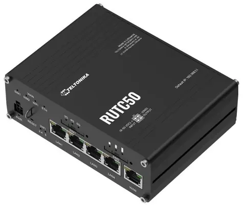 Teltonika RUTC50 / Industrierouter / 5G / 4G (LTE) / 3G / Wi-Fi 6 / 802.11ax / 4× RJ-45 LAN / 1× RJ-45 WAN / eSim