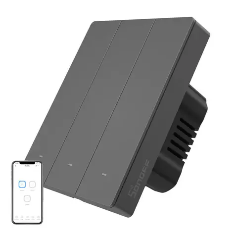 Sonoff SwitchMan Smart-Wandschalter M5 Matter Dunkelgrau / 3 Tasten / 80 mm